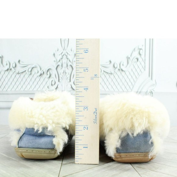 LL Bean Blue Suede Wicked Good Shearling Lined Moccasin Slippers Size 8 M - Picture 6 of 9